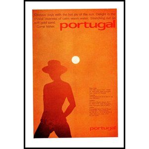 1975 Portugal Vacation Travel Vintage Print Ad Sun Blue Water Gold Sand Wall Art